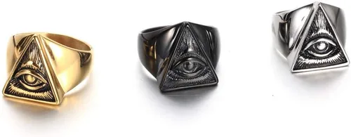 Vista 6 de JAJAFOOK Anillo de motociclista triangular de pirámide de ojos completos de Black