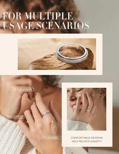 Vista 5 de Diamday Anillos Fidget para Mujeres y Hombres - Anillo Spinner de Acero Inoxidable 2/4 para Alivio de Ansiedad y Estrés con Purpurina Chorro
