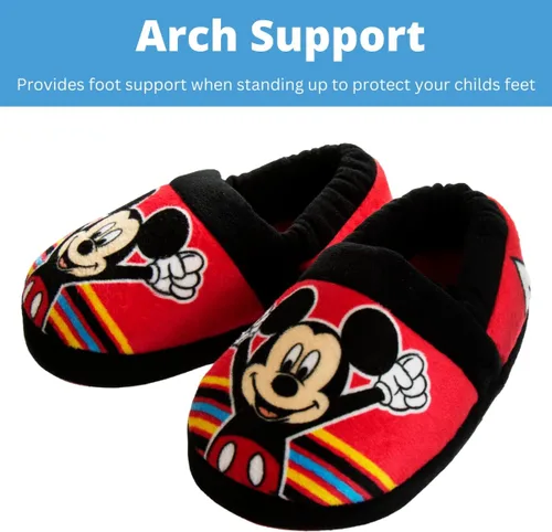 Vista 3 de Disney Mickey Mouse Boys Slippers - Plush Lightweight Warm Comfort Soft Aline House Kids Shoes Slippers (ToddlerLittle Kid)