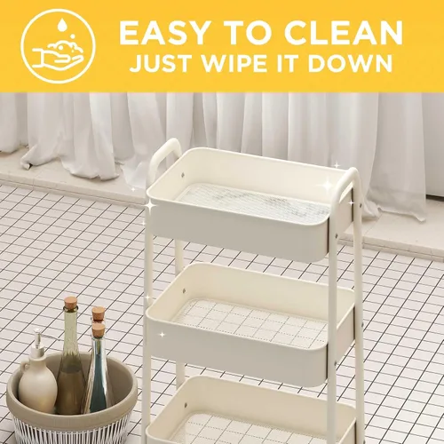 Vista 6 de AGTEK Carrito de maquillaje, Carrito organizador móvil rodante,Carrito utilitario de metal de 3 niveles, Beige
