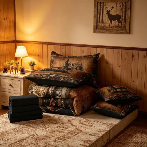 Vista 5 de Feelyou Juego de edredón de ciervo con sábanas – Tamaño Queen 7 piezas Juego de ropa de cama infantil de caza rústica – Cama de ciervo de cabaña