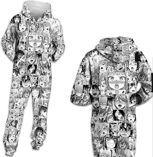 Vista 8 de Anime 3D Ahegao Pelele de los Hombres Harajuku Streetwear Party Punk Rock Mono de Fitness Divertido Pijama de Cosplay Ropa