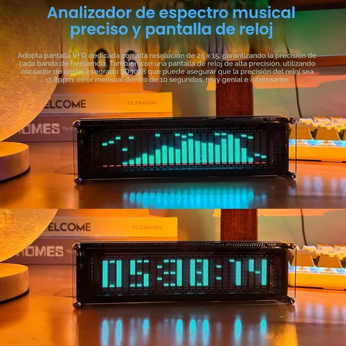 Vista 2 de Nobsound AK2515 Pro - Analizador de espectro de audio con pantalla VFD, entrada de micrófono y AGC avanzado, medidor de nivel de sonido preciso