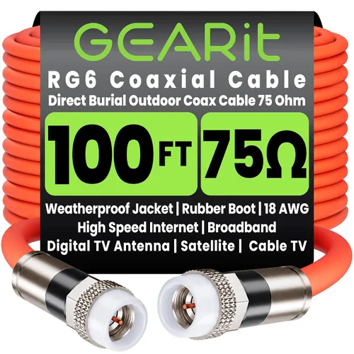 Vista 13 de GEARit Cable coaxial para enterramiento directo (15 pies) RG6 70 ohmios RF impermeable subterráneo en pared con protector de goma, Internet de alta