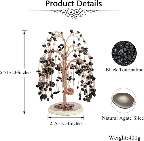 Vista 7 de Jovivi Árbol de cuarzo con cristales curativos de turmalina negra natural, árbol del dinero, base de ágata geoda, adornos de Feng Shui, decoración