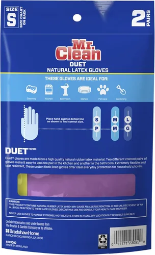 Vista 4 de Mr. Clean Duet - Guantes de limpieza de látex reutilizables con agarre antideslizante, 2 pares, pequeños