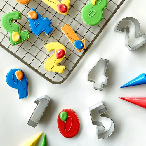 Vista 8 de R&M - Cortadores de galletas con números 1-9 con recortes. Juego de regalo de 9 piezas de 2.5 pulgadas