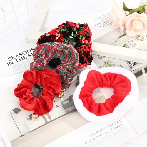 Vista 5 de 5 bandas elásticas para el cabello para Navidad (rojo)