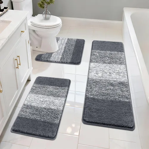 Vista 16 de Pauwer Juego de 3 alfombras de baño antideslizantes y lavables, de microfibra, absorbentes, extra suaves, de secado rápido, tapete de ducha
