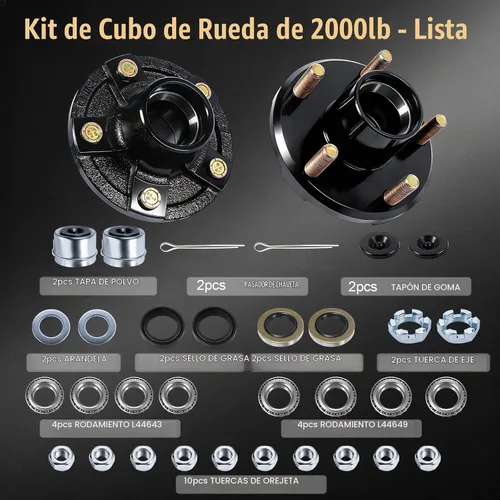 Vista 6 de Juego de 2 juegos de bujes de remolque de 2000 libras, 5 en 4.5 pulgadas, conjunto de cubo loco de remolque de 5 lengüetas, se adapta a husillo