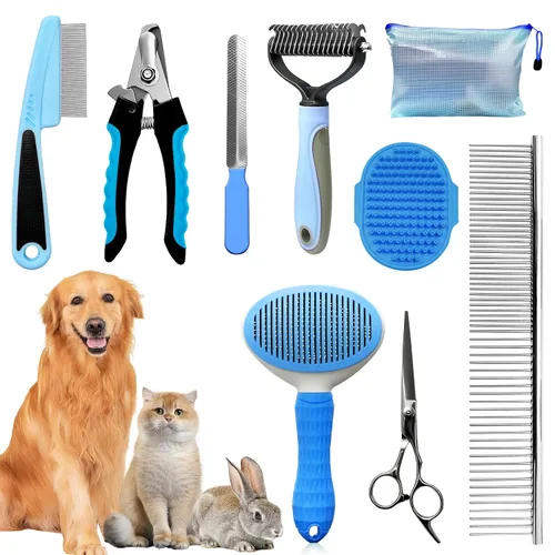 Vista 14 de Solución Completa de Aseo para Mascotas de Aiolpy - Kit de 9 Piezas con Cepillo Slicker, Herramienta Antinudos y Peine de Aseo para Todas las Razas