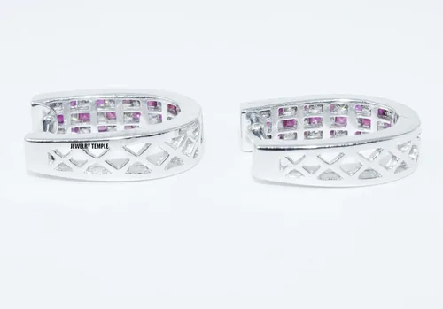Vista 5 de Pendientes de plata de ley con diamantes y piedras preciosas para mujer Plata de ley Gema rubí diamante