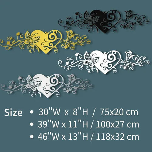 Vista 3 de Arte de pared de metal, arte de pared de corazón de metal, decoración de pared de mariposa de metal, arte de pared de corazón y mariposa, esculturas
