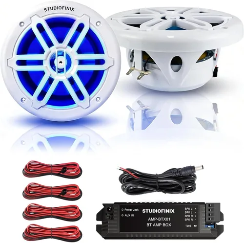 Vista 9 de Altavoces marinos Bluetooth de 5.25 pulgadas y 500 W con luces LED, 2 vías resistentes a la intemperie, perfectos para barcos, cuatrimotos, UTV Negro