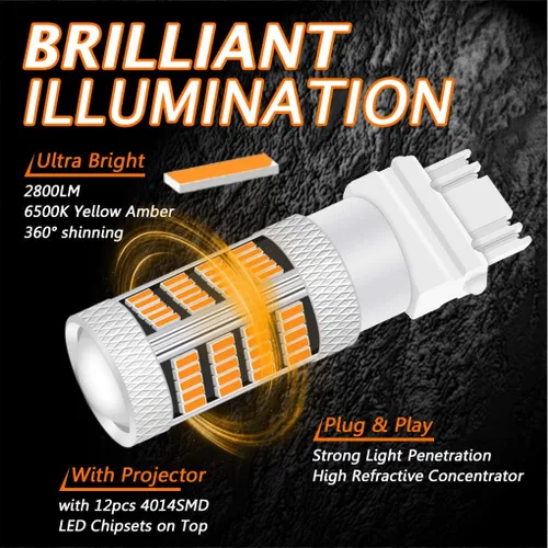 Vista 2 de Recién actualizado T25 cuña 3156 3157 focos LED, luces de señal de giro amarilla ámbar, 3157A 3457NA 4157NAK 5702AK 360° súper brillante 3156A 3056