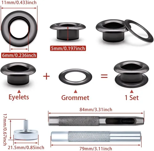 Vista 2 de SEMINI 800 Sets 4 Colors 6mm Grommet Eyelet Kit with Install Tool Kit