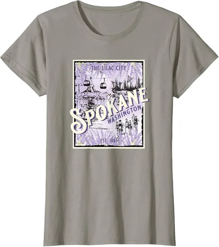 Vista 31 de Camiseta vintage Spokane Washington The Lilac City Carousel Waterfall, Negro