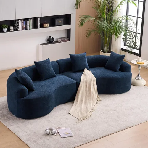 Vista 19 de Sofá modular curvado de 98.8 pulgadas con diván, sofá en forma de L, sofá deshuesado en forma de L para sala de estar, tela de felpilla de grano