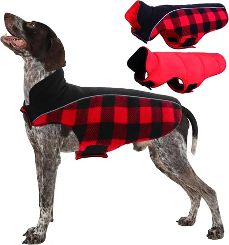 Vista 24 de Kuoser - Abrigo reversible para perros para climas fríos, abrigo de invierno impermeable reflejante para mascotas, abrigo para perros a cuadros
