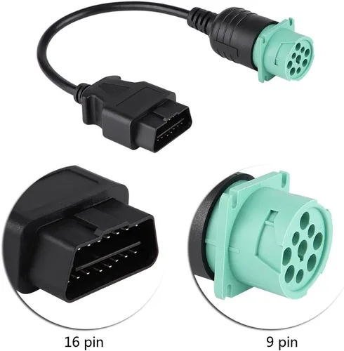 Vista 2 de Ejoyous OBD2 9 Pin al adaptador de cable de diagnóstico del escáner del camión de 16 pines OBD-ii varón a la herramienta de diagnóstico
