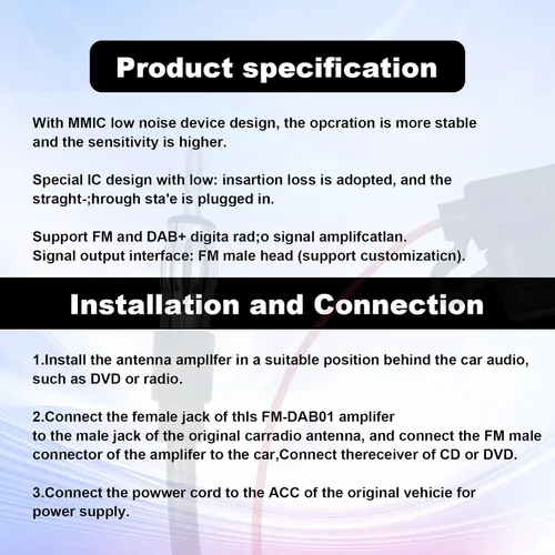 Vista 6 de Amplificador de coche de 12 V 25 db – Amplificar la señal y reducir el ruido AM FM Radio Universal Car FM AM Amplificador de radio para coche