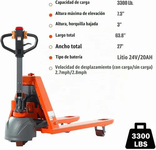 Vista 4 de Tory Carrier Electric Pallet Jack, transpaleta con pilas de litio