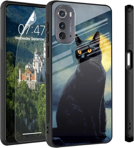 Vista 87 de Funda para Motorola Moto Edge 2022, cubierta trasera de vidrio templado con protector de pantalla, funda protectora a prueba de golpes para Motorola