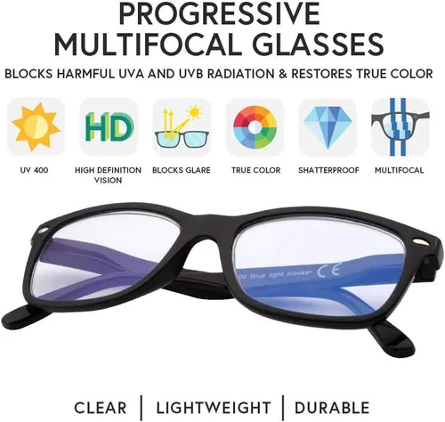 Vista 3 de Gafas de lectura progresivas para mujeres y hombres, multifocales para computadora con lentes de bloqueo de luz azul Prato
