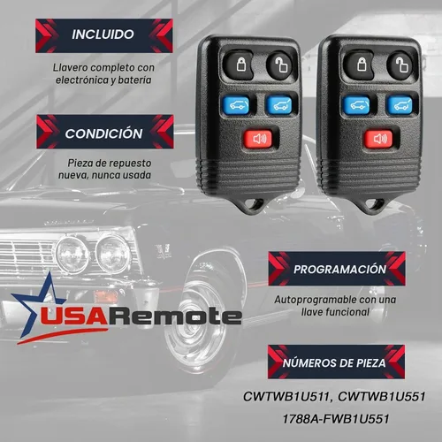 Vista 3 de Mando a distancia para llavero de auto con entrada sin llave, compatible con Ford Expedition 2003-2010 / Lincoln Navigator 2008-2010 (CWTWB1U551)