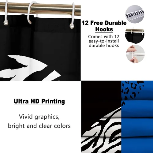 Vista 3 de Poedist - Juego de cortinas de ducha para baño, 4 piezas, diseño de leopardo azul brillante, incluye cortinas de ducha y tapetes para baño