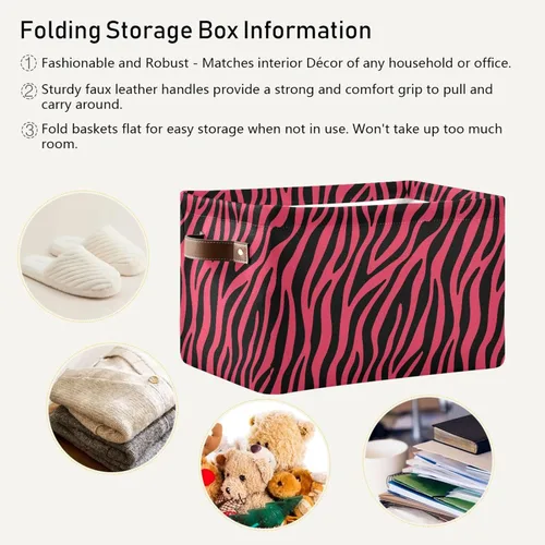 Vista 6 de Pink Zebra Print Pattern storage bins basket with Handles, toy storage, toy storage organizer, toy basket 14.2x10.2x8.3 IN