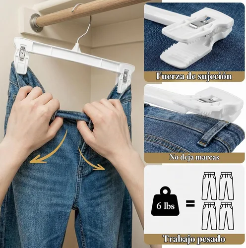 Vista 5 de Perchas para falda Smartor Perchero para pantalones con clips Disponible en paquetes de 10, 30, 60 Ahorro de espacio Duraderas Clips
