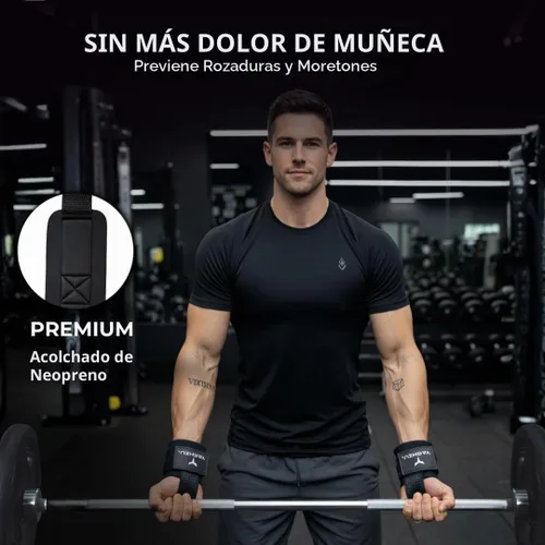 Vista 2 de Weight Lifting Straps with D Ring - Gym Straps with D Ring Negro