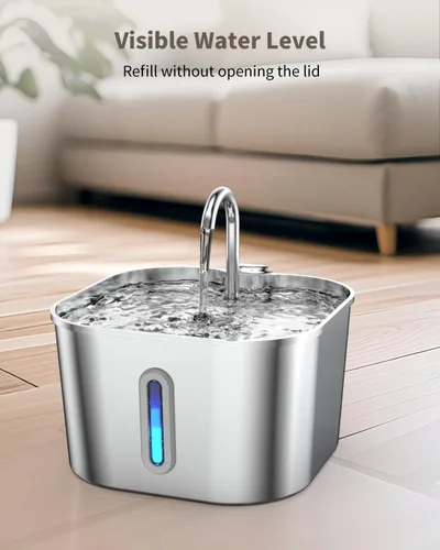 Vista 6 de Fuente de agua para gatos de acero inoxidable, fuente para gatos de 74 oz/2.2 L con bomba silenciosa, dispensador automático de agua para mascotas