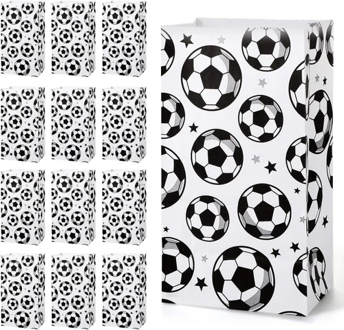 Vista 8 de Blulu Paquete de 30 bolsas de papel para fiesta de fútbol, bolsas de dulces para golosinas, regalo para fiestas temáticas de fútbol (verde)