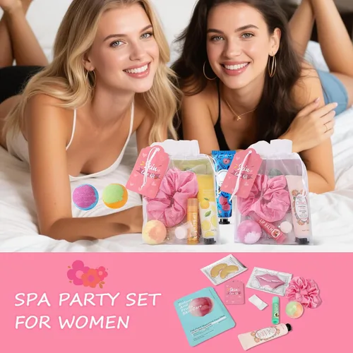 Vista 4 de 60 piezas de suministros de fiesta de spa para niñas, incluyen máscaras faciales, máscara labial, parches debajo de los ojos, bálsamo labial, bombas
