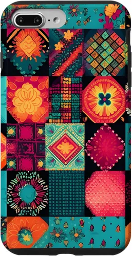 Vista 12 de Inspirado en el edredón de retazos para iPhone 16 Amante del acolchado Funda bohemia colorida