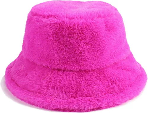 Vista 28 de Sombrero de cubo esponjoso de invierno mullido de piel peluda sombreros de pescador de piel sintética de felpa sombrero cálido para mujer
