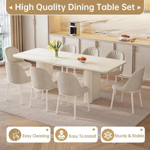 Vista 5 de Guyii Mesa de comedor grande blanca de 79 pulgadas para 8 mesas de comedor modernas de 8 plazas, mesa rectangular Kichen para comedor, restaurante