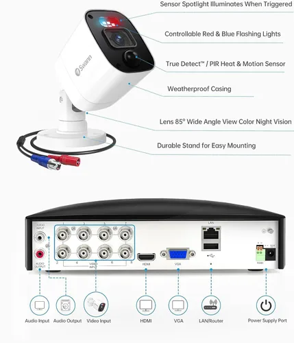 Vista 6 de Cámara de seguridad para el hogar Swann, DVR de 1080p con cámaras de vigilancia tipo bala y disco duro de 1TB, 8 canales con 8 cámaras, cámara