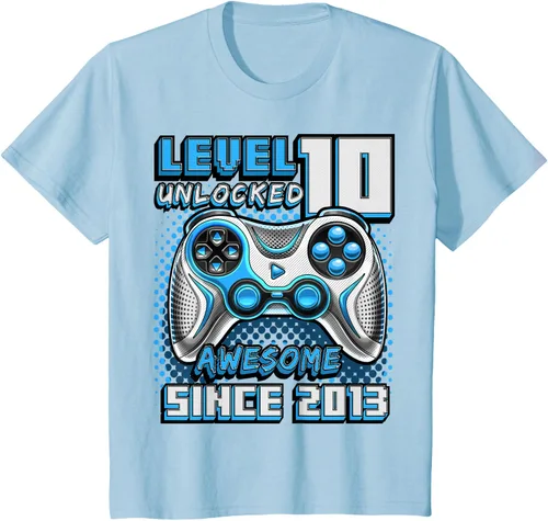 Vista 10 de Level 10 Unlocked Awesome 2013 Video Game 10th Birthday Boy T-Shirt, Negro
