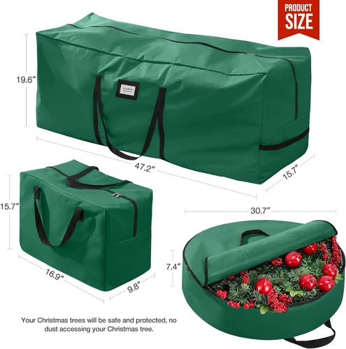 Vista 3 de Paquete de 3 bolsas de almacenamiento para árbol de Navidad, para árboles artificiales de hasta 7.5 pies, duraderas e impermeables con asas