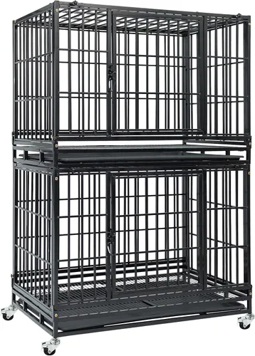 Vista 14 de Jaula apilable de 47 pulgadas para perros grandes de alta ansiedad, jaula indestructible a prueba de escapes para interiores con doble puerta