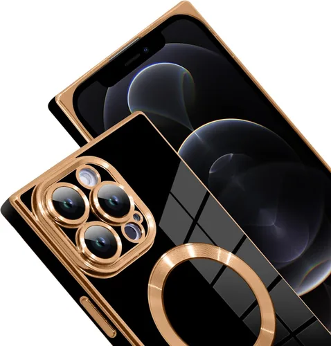 Vista 2 de SAKUULO - Funda magnética rectangular de lujo para iPhone 12 Pro Max, color negro