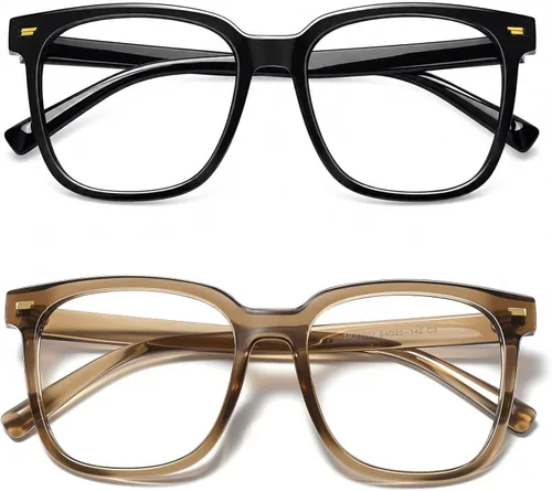 Vista 13 de PANNER Gafas cuadradas de gran tamaño con bloqueo de luz azul antideslumbrante para computadora Naranja claro