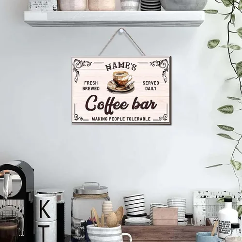 Vista 4 de Artsy Woodsy Letrero de madera de barra de café personalizado, placa de pared para decoración de cocina, regalos personalizados para amantes del 03