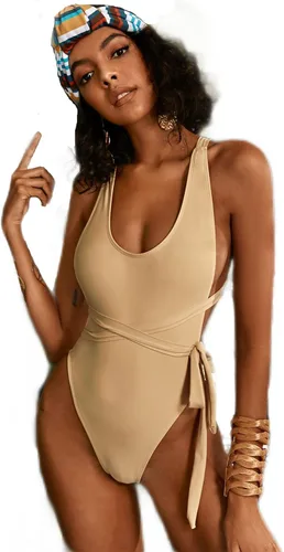 Vista 3 de Traje de baño sexy de alta calidad para mujer, de color liso, sin espalda