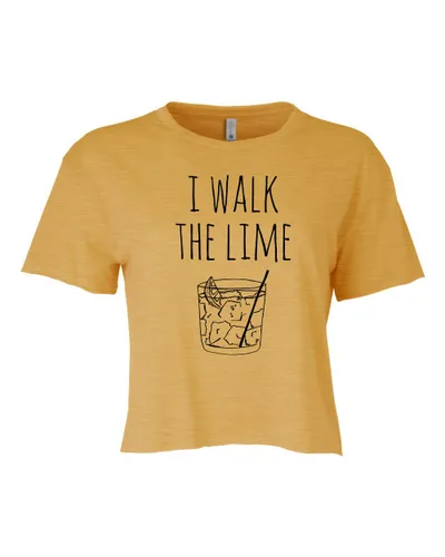 Vista 12 de I Walk The Lime, Cute Women's Screen Printed Crop Tee, Shirts With Sayings, Heather Gray or Gold (S, Heather Gray)