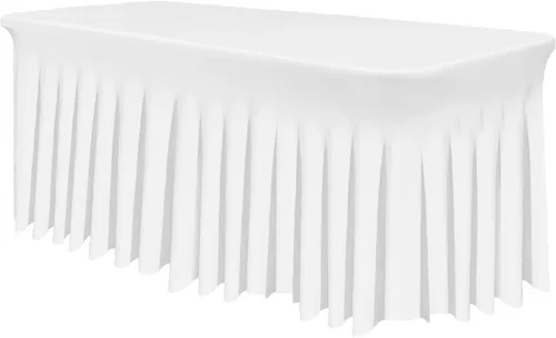 Vista 17 de TC27 - Mantel rectangular ajustable de elastano de 4 pies con falda plisada, sin arrugas, mantel rectangular para fiestas, bodas, banquetes