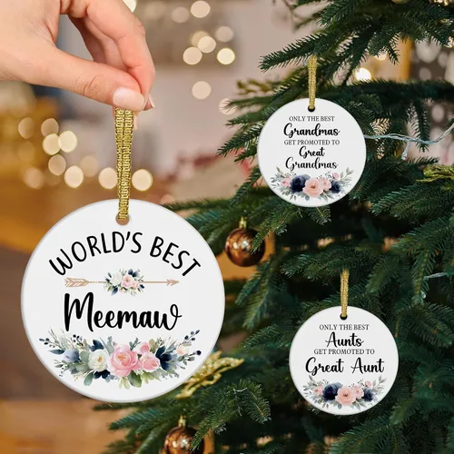 Vista 2 de World's Best Meemaw - Adornos de cerámica de Navidad regalos de nietos, nietos, regalos de cumpleaños para el día de la madre, regalos de cumpleaños